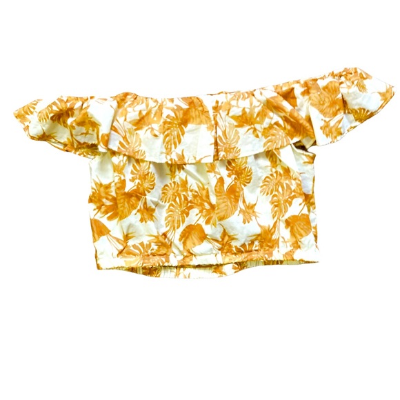 Banana Republic Golden Palm Leaf Print Off Shoulder Ruffle Top - Picture 4 of 5